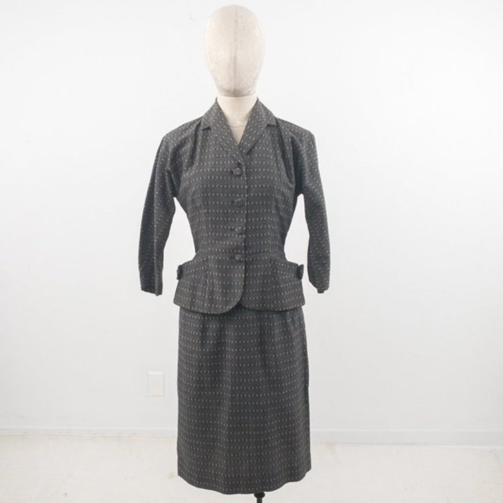 Vintage 40s S 2 Piece Skirt Set Blazer Suit Gray - Picture 13 of 13